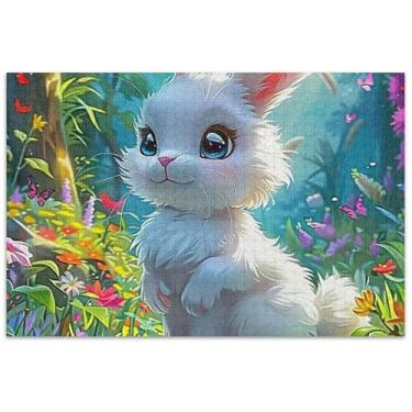 Imagem de Quebra-cabeça de coelho fofo 500 peças para adultos, brinquedo, arte, quebra-cabeça colorido, presentes para amantes de quebra-cabeças