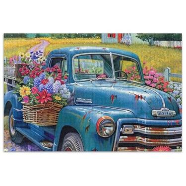 Imagem de Quebra-cabeça de flores de caminhão para adultos 1000 peças de arte de brinquedo familiar exclusivo presentes para jogo de elefante branco