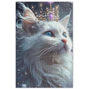 Imagem de Quebra-cabeça de 1000 peças, coroa de gato, rainha e gato, presentes para jogo de elefante branco, quebra-cabeças grandes, arte de flores