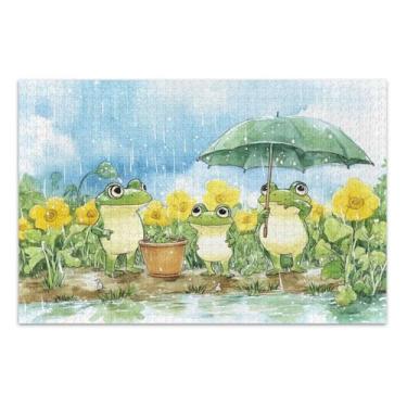 Imagem de Guarda-chuva de flores de sapos 500 quebra-cabeças para adultos, quebra-cabeças legais com letras nas costas