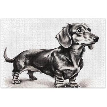 Imagem de Quebra-cabeça com estampa de cachorro Dachshund 500 peças para adultos, presentes engraçados, presentes de mordaça de presente, impressão de arte animal, 51 x 35 cm