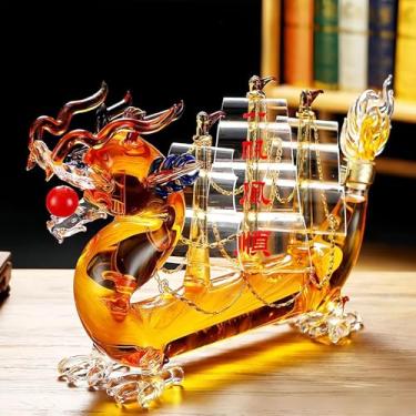 Imagem de Garrafa de vidro em forma de dragão zodíaco de 978 ml, escultura requintada com caixa de presente de acrílico, armazenamento de bebidas alcoólicas, decoração exclusiva de mesa de bar para casa