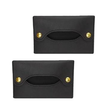 Imagem de 2 peças de porta-lenços de bolso preto – Porta-lenços | Bolsa de viagem para lenços | Toalha de papel de bolso | Suporte de saco de lenços | Capa de couro PU para toalha de papel | Bolsa de caixa de