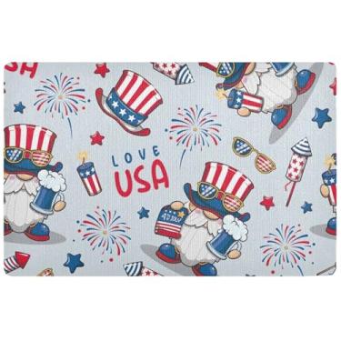 Imagem de Capacho personalizado 4th July America Gnomo Engraçado Welcome Matt Outdoor Indoor Tapete para entrada Tapete de entrada impermeável 81,3 cm x 50,8 cm