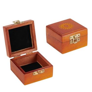 Imagem de PH PandaHall Caixa de madeira de pinheiro, pequena caixa de lembrança, vintage, quadrada, caixas de armazenamento com padrão de sol, com veludo para joias, anel de presente, pulseira, colar