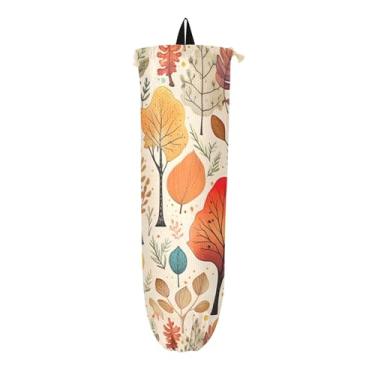 Imagem de Organizador de saco de armazenamento pendurado em aquarela com folhas de cogumelos e árvores, dispensador de sacolas de supermercado, suporte de saco de cozinha