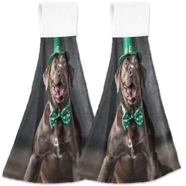 Imagem de TSENQUE Toalha de cozinha de mão de cachorro fofo personalizado com laço de pendurar conjunto de 2 toalhas decorativas de cozinha fofas absorventes, 46 x 35 cm