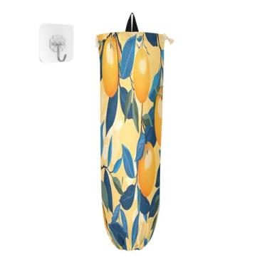 Imagem de Suporte de parede para saco plástico laranja ramo laranja azul, suporte de saco plástico, bolsa organizadora de parede