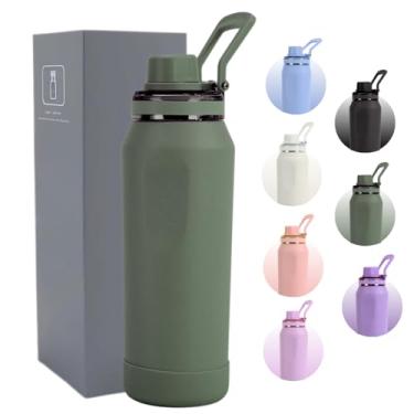 Imagem de Garrafa Térmica 500ml - Parede Dupla Isolada a Vácuo de Aço Inox, Acompanha Base Emborrachada, Bebidas Geladas por 24 Horas e Quentes por 12 Horas (Verde Militar)