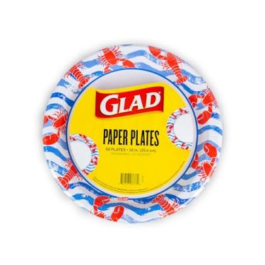 Imagem de Glad Pratos de papel descartáveis redondos, padrão de ondas de lagosta – Forte, resistente, à prova de imersão e pratos decorativos que podem ser colocados no micro-ondas para jantar e uso diário, 25