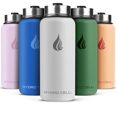 Imagem de HYDRO CELL Garrafa de água isolada de aço inoxidável com canudo - para bebidas frias e quentes - Frasco de metal a vácuo com tampa de rosca e garrafa térmica esportiva moderna à prova de vazamento