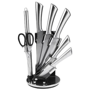 Imagem de Jogo de Facas Aço Inox 8 Peças com Suporte Acrílico Giratório Profissional