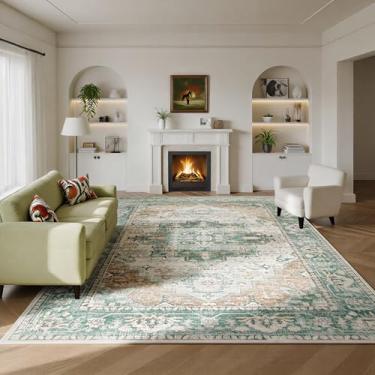 Imagem de Lbris Tapetes laváveis 20 x 25 cm para sala de estar - Tapetes vintage para quarto, sala de jantar, tapete retrô ultramacio, com suporte de borracha antiderrapante, tapetes com detalhes neutros para