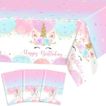 Imagem de Avezano 3 pcs Unicorn Tablecloth 108 x 54 Unicorn Birthday Decorations for Girls Kids Pastel Rainbow Disposable Plastic Table Covers