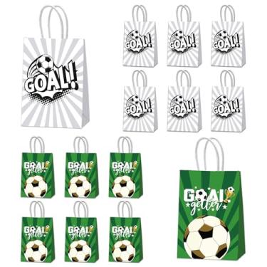 Imagem de Pacote com 12 sacos de papel de futebol com alças, sacos de presente de futebol para suprimentos de festa de aniversário, celebrações de equipe, sacos de guloseimas de doces (12P-A3)