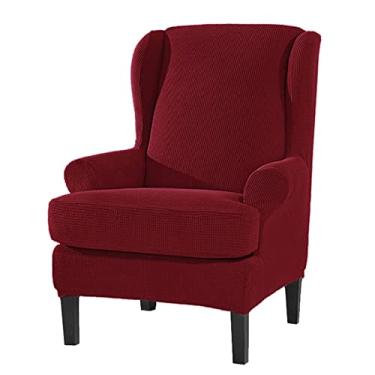 Imagem de BAGASI Capas para cadeira Wingback, 2 peças, capa elástica para cadeira de veludo, com capa de almofada, poltrona, sofá, protetor de móveis, vermelho