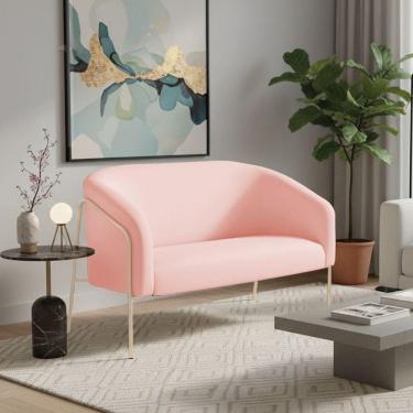 Imagem de Sofá 2 Lugares Namoradeira Stella Base Industrial Alta Dourada Suede Rosa Bebê D03 - D`rossi