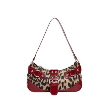 Imagem de SweatyRocks Bolsas femininas de ombro Y2K com estampa de leopardo e fivela de couro PU, Vermelho, One Size, Macio