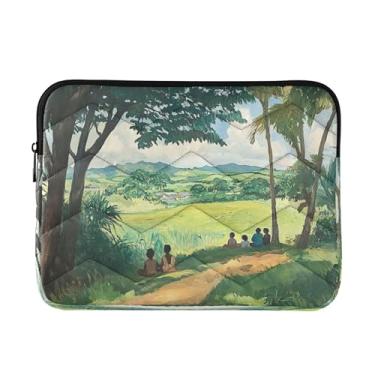 Imagem de Bolsas de laptop verde paisagem, capa protetora média à prova de choque para transporte de computador, bolsas de professor de 33 a 13,3 polegadas
