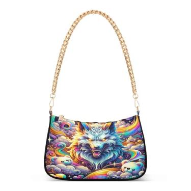 Imagem de Bolsa de ombro colorida com corrente de leão galáxia, bolsa de mão Hobo artística para mulheres, bolsa clutch média moderna
