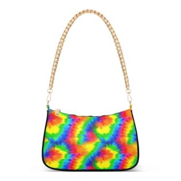 Imagem de Bolsa de ombro colorida com corrente de aquarela de arte abstrata, bolsa feminina, bolsa média moderna para uso diário ou festa