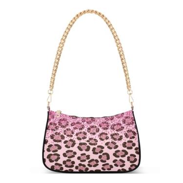 Imagem de Bolsa de ombro com corrente de leopardo marrom rosa, bolsa feminina Hobo com grande capacidade, bolsa moderna para uso diário ou noturno