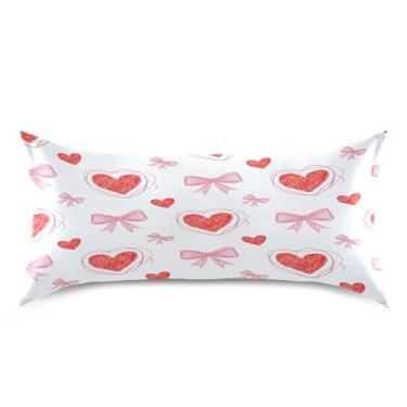 Imagem de Blueangle Fronha de cetim refrescante para cabelo e pele, capa de travesseiro de dia dos namorados com laços rosa, tamanho king 50,8 x 101,6 cm com fecho de envelope (116)