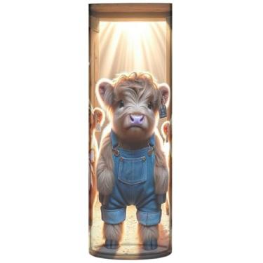 Imagem de Vaso cilíndrico buquê de flores engraçadas vacas highland animal fofo vaso de flores alto plástico personalizado floral moderno decoração de quarto, 30 cm x 9,9 cm