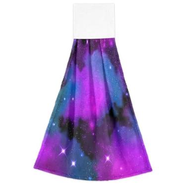 Imagem de Joisal Toalhas de mão de cozinha Galaxy Purple Stars Fog com laço para pendurar toalha de banheiro absorvente toalha de prato decorativa macia para cozinha conjunto de 2, 45 x 35 centímetros