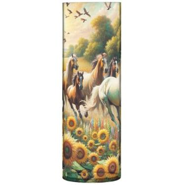 Imagem de Vaso cilíndrico, buquê de flores, cavalos, girassóis, cena, vasos e plantadores de plástico, decorações personalizadas para quarto, 30 cm x 9,9 cm