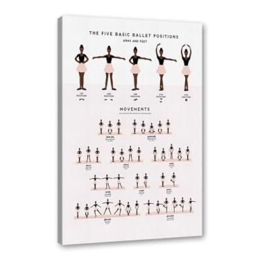 Imagem de Ballet Positions Dance Poster Ballerina Education Wall Art Prints Canvas Painting Pictures Ballet Studio Dance Room Home Decor (SKU2,12 x 45,7 cm = (30 x 45 cm), Emoldurado (tela embalada))