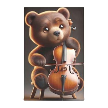Imagem de Joisal Bonito urso violoncelo música toalha de mão chá bonito toalhas de prato decorativas para cozinha para secar pratos absorventes macios 45 x 71 cm, pacote com 6