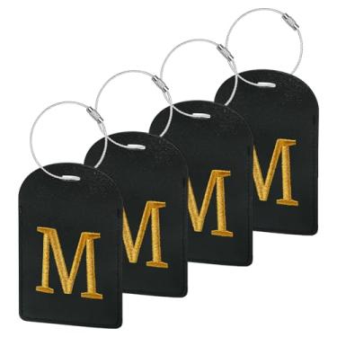 Imagem de Gloppie Pacote com 4 etiquetas de bagagem iniciais para malas, etiqueta de bagagem aprovada pela TSA, etiquetas de mala de viagem com monograma bordadas, etiqueta de bagagem preta, Preto, m, Estética
