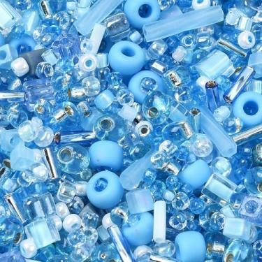 Imagem de Miçangas de vidro sortidas de 10 g azul-celeste, mini contas de tubo de cornetim de vidro, lampwork, redondo, solto, espaçador, para pulseiras DIY, colar, brinco, joias, kits de achados