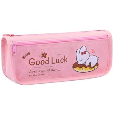 Imagem de Estojo Escolar Pequeno Feminino Masculino Unissex Estampas Divertidas Ideal para Meninas e Meninos Organizador Lápis Canetinhas Canetas Material para Escola Poliéster (Rosa)