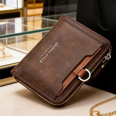 Imagem de Carteira masculina de couro curta com zíper, clássica café escuro com zíper (café escuro)