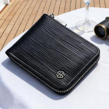 Imagem de Carteira masculina de couro curta com zíper, elegante para transporte diário preta