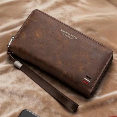 Imagem de Carteira masculina, carteira longa casual de couro com zíper único, design seguro e vários compartimentos para cartão de crédito, organizador de grande capacidade (café escuro)