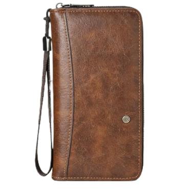 Imagem de Carteira masculina moderna marrom claro compacta de camurça de grão cruzado, design compacto marrom claro moderno com encaixe, camurça de grão cruzado e textura macia confortável