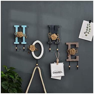 Imagem de Cabide de parede ganchos de ferro alfanuméricos estilo rústico americano adequado para quarto, sala de estar, corredor, pendurar roupas, toalhas, chapéus. (Casa)
