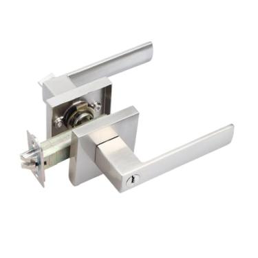 Imagem de VTGVVVTR Cadeado americano de três polos, fechadura de porta de banheiro, quarto, privacidade, três-polos, fechadura esférica (prata escovada ET com chave)