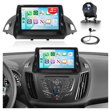 Imagem de Orderich Rádio veicular Android 4G + 64G para Ford Escape 2013-2019 com CarPlay sem fio Android Auto, tela sensível ao toque de 23 cm, conexão de espelho estéreo para carro, navegação GPS, WiFi