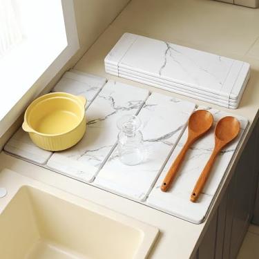 Imagem de Tapete de secagem dobrável grande de 62 cm x 40 cm para balcão de cozinha - secagem rápida, super absorvente, ecológico, ótimo para pratos, garrafas, mármore branco
