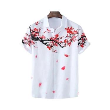 Imagem de Camisa Floral Havaiana Masculina plus Size De Secagem Rápida Com Manga