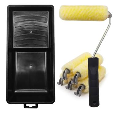 Imagem de Kit de rolo de pintura Moller, kit de rolo de pintura de 7 peças de 10 cm com rolos de tinta de espuma de alta densidade, rolos de tinta de microfibra, bandeja de pintura para armários de pintura