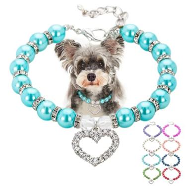 Imagem de Colar de pérolas para cães, elegante coleira de pérola para cães de raça grande com strass de cristal, coleira de pérola para gatos e meninas, gatos, coleira ajustável para animais de estimação para
