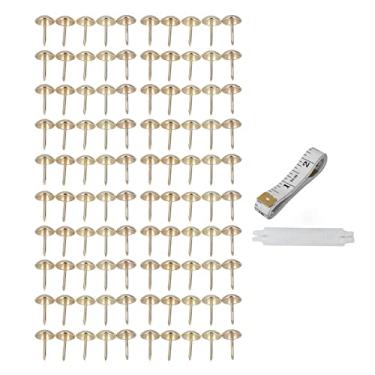 Imagem de Tachas para estofamento Móveis Unhas decorativas Fixadores antigos 100 unidades Tachas de aço carbono resistentes à ferrugem para sofá-cama Artesanato em madeira Caixas de joias (Ouro)