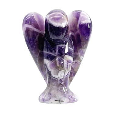 Imagem de Casaper Estatuetas de anjo da guarda de ametista natural, estátua de pedra esculpida à mão, meditação para decoração de casa, 3,8 cm