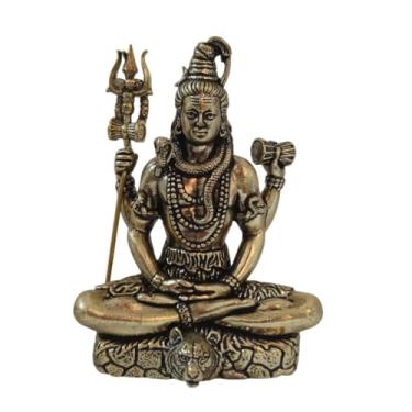 Imagem de Estátua de ídolo de latão Lord Shiva, pose de meditação com tridente, 5 x 3,6 x 7,6 cm, para mandir do templo doméstico e painel do carro (L-5 W-4 H-7 cm Wt-90gm)