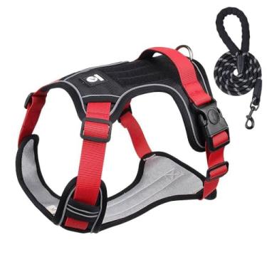 Imagem de Coleira para cães grandes à prova de explosão para cães antiescape, coleira para passear para cães, colete resistente para cães grandes, peitoral refletivo ajustável para caminhada (preto, P)